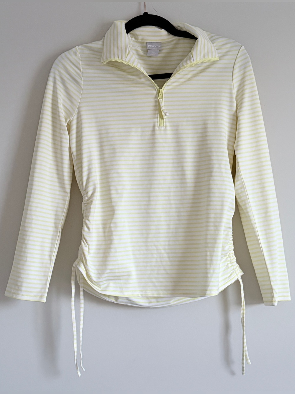 Chico's Women's XS Yellow/White Striped Quarter-Zip Long Sleeve Activewear